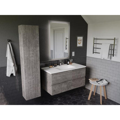 ANZZI Conques 39" x 20" Rich Gray Solid Wood Bathroom Vanity With Glossy White Countertop With Sink, 24" LED Mirror and Side Cabinet