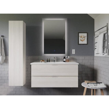 ANZZI Conques 39" x 20" Rich White Solid Wood Bathroom Vanity With Glossy White Countertop With Sink, 24" LED Mirror and Side Cabinet
