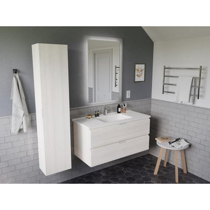 ANZZI Conques 39" x 20" Rich White Solid Wood Bathroom Vanity With Glossy White Countertop With Sink, 24" LED Mirror and Side Cabinet