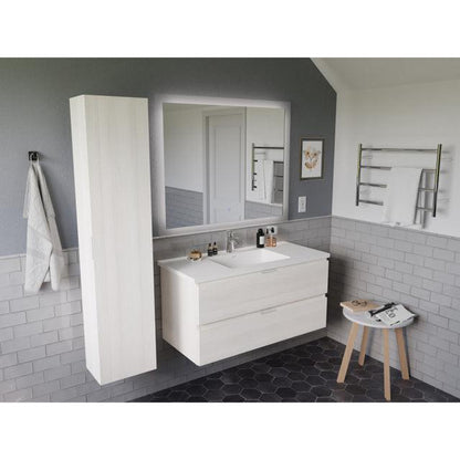 ANZZI Conques 39" x 20" Rich White Solid Wood Bathroom Vanity With Glossy White Countertop With Sink, 39" LED Mirror and Side Cabinet