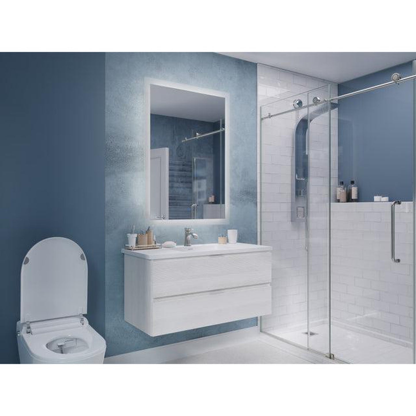 ANZZI Conques 39" x 20" Rich White Solid Wood Bathroom Vanity With Glossy White Countertop With Sink and 24" LED Mirror