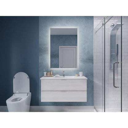 ANZZI Conques 39" x 20" Rich White Solid Wood Bathroom Vanity With Glossy White Countertop With Sink and 24" LED Mirror