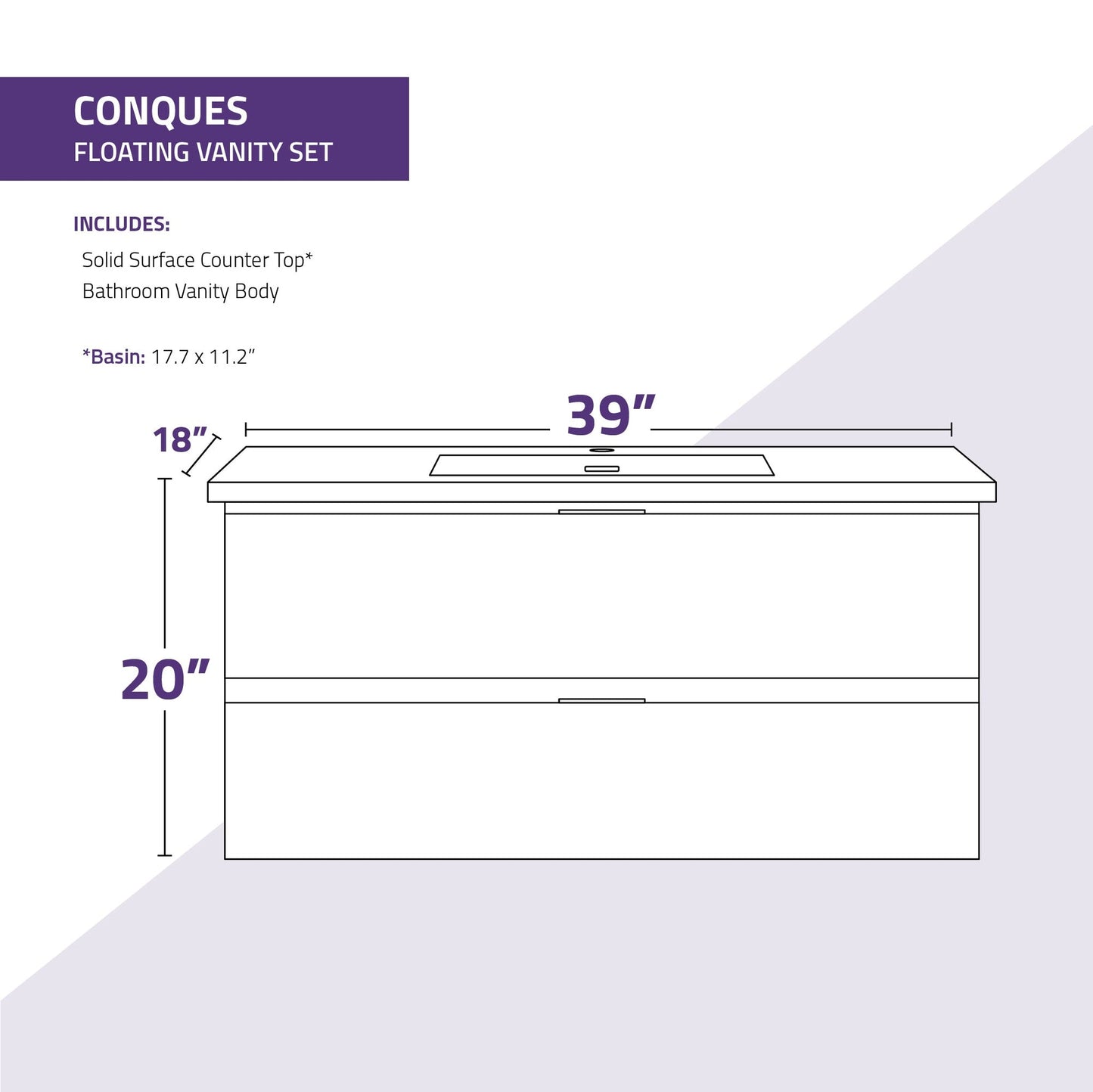 ANZZI Conques 39" x 20" Rich White Solid Wood Bathroom Vanity With Glossy White Sink and Countertop