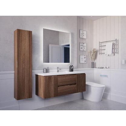 ANZZI Conques 48" x 20" Dark Brown Solid Wood Bathroom Vanity With Glossy White Countertop With Sink, 36" LED Mirror and Side Cabinet