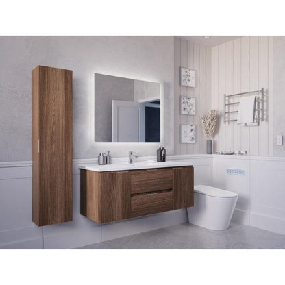 ANZZI Conques 48" x 20" Dark Brown Solid Wood Bathroom Vanity With Glossy White Countertop With Sink, 39" LED Mirror and Side Cabinet