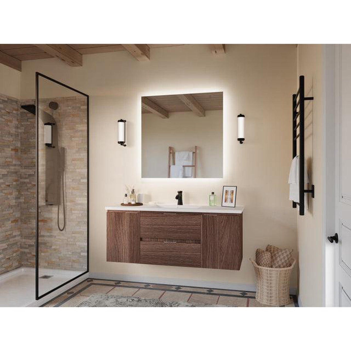 ANZZI Conques 48" x 20" Dark Brown Solid Wood Bathroom Vanity With Glossy White Countertop With Sink and 36" LED Mirror