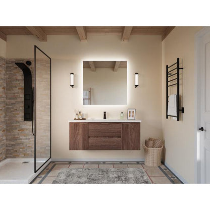 ANZZI Conques 48" x 20" Dark Brown Solid Wood Bathroom Vanity With Glossy White Countertop With Sink and 36" LED Mirror