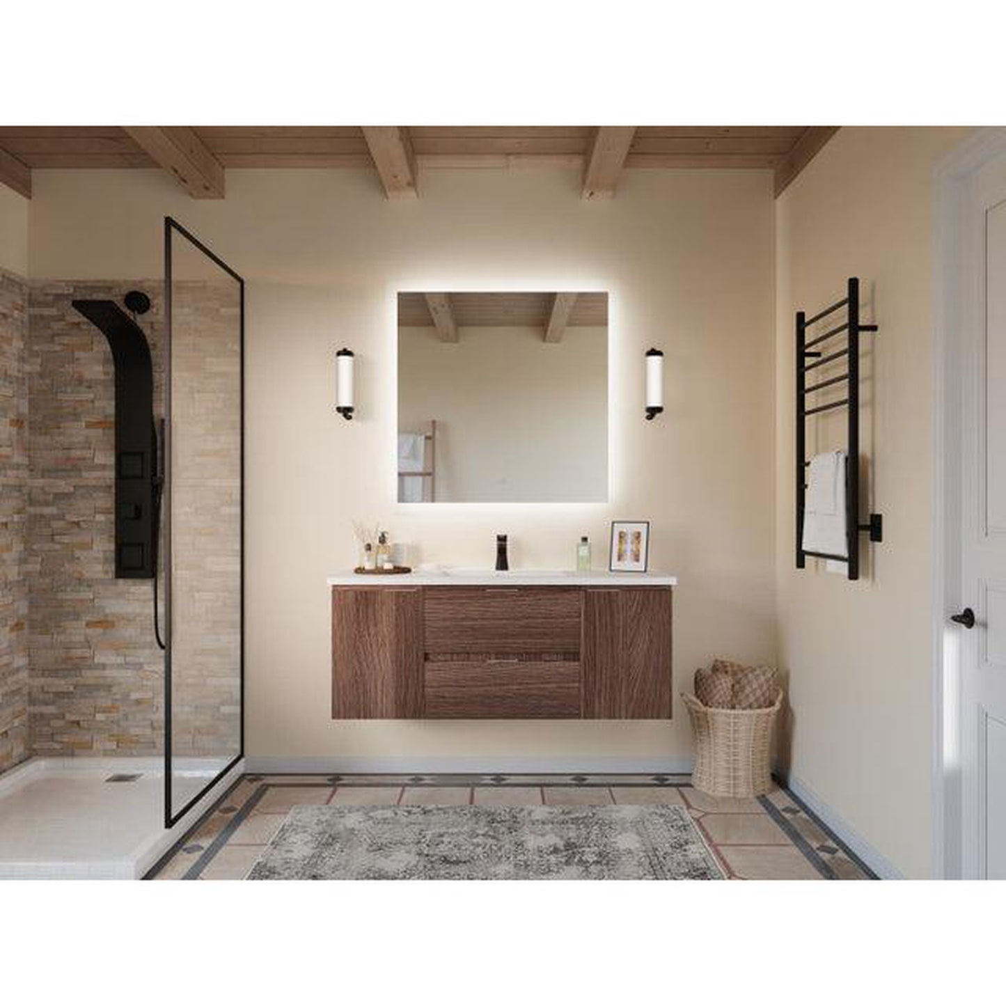 ANZZI Conques 48" x 20" Dark Brown Solid Wood Bathroom Vanity With Glossy White Countertop With Sink and 36" LED Mirror