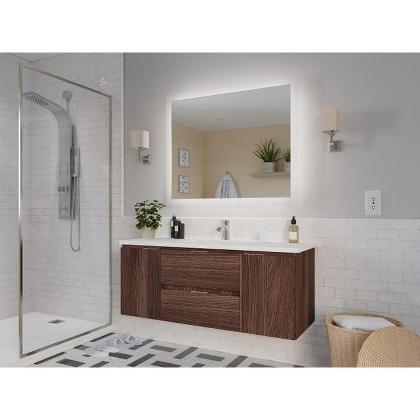 ANZZI Conques 48" x 20" Dark Brown Solid Wood Bathroom Vanity With Glossy White Countertop With Sink and 39" LED Mirror