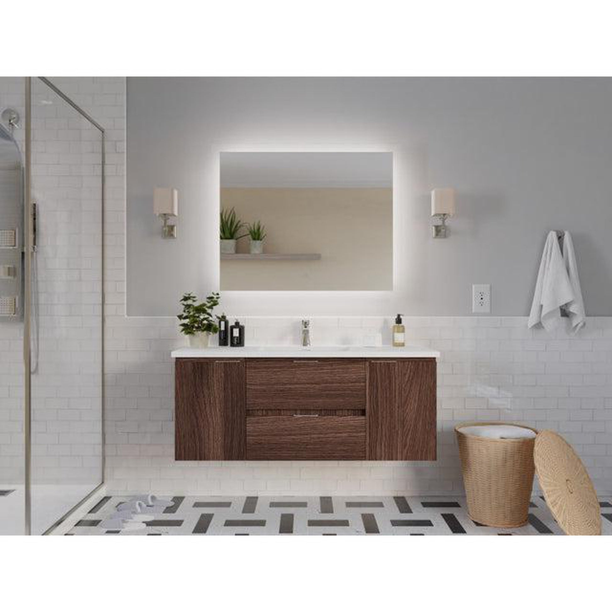 ANZZI Conques 48" x 20" Dark Brown Solid Wood Bathroom Vanity With Glossy White Countertop With Sink and 39" LED Mirror