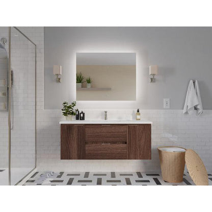 ANZZI Conques 48" x 20" Dark Brown Solid Wood Bathroom Vanity With Glossy White Countertop With Sink and 39" LED Mirror