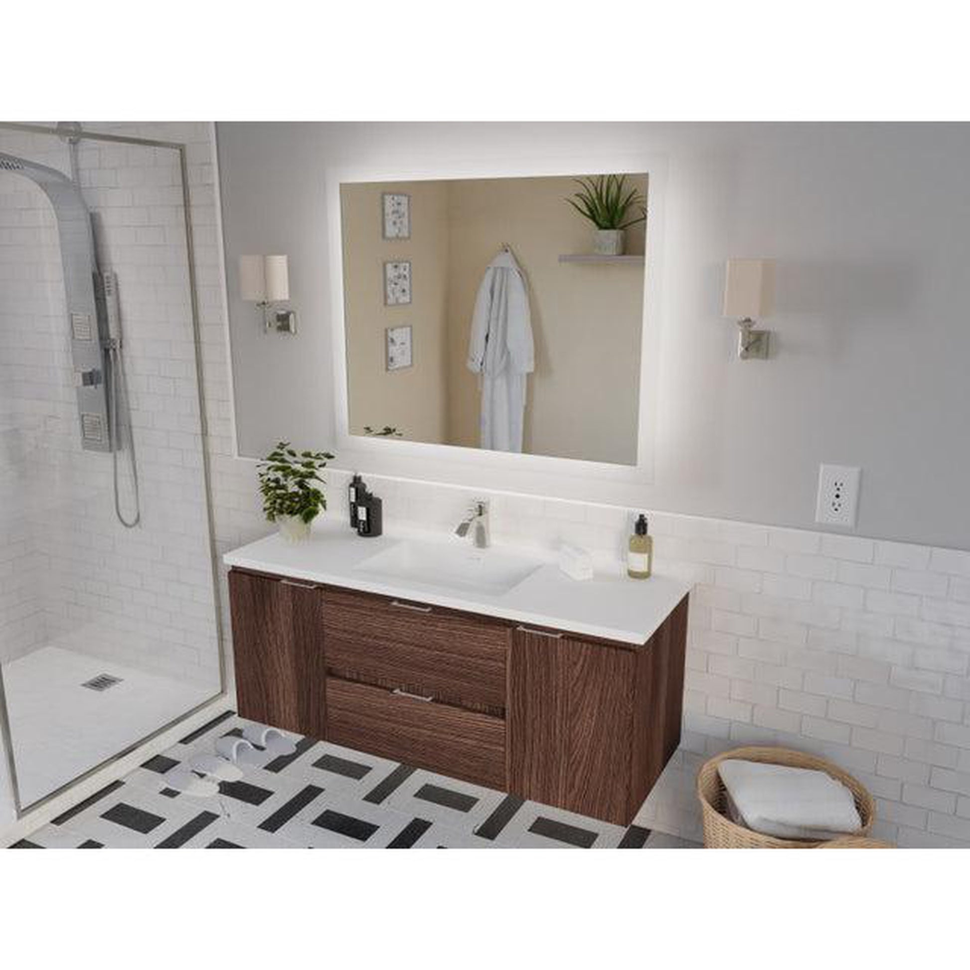 ANZZI Conques 48" x 20" Dark Brown Solid Wood Bathroom Vanity With Glossy White Countertop With Sink and 39" LED Mirror