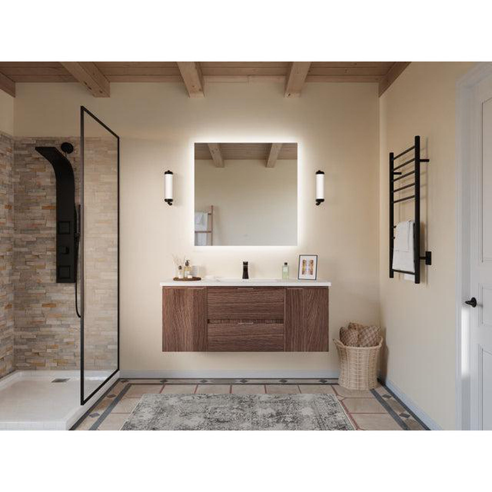 ANZZI Conques 48" x 20" Dark Brown Solid Wood Bathroom Vanity With Glossy White Sink and Countertop