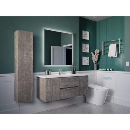ANZZI Conques 48" x 20" Rich Gray Solid Wood Bathroom Vanity With Glossy White Countertop With Sink, 36" LED Mirror and Side Cabinet
