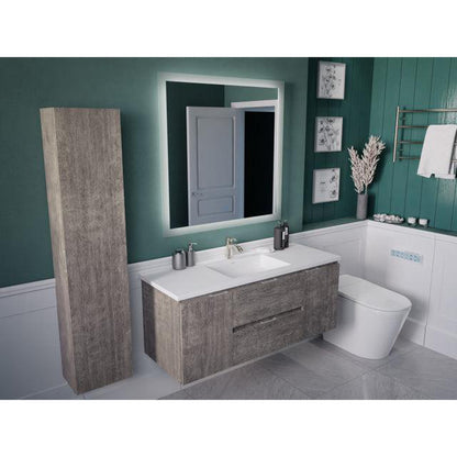 ANZZI Conques 48" x 20" Rich Gray Solid Wood Bathroom Vanity With Glossy White Countertop With Sink, 36" LED Mirror and Side Cabinet