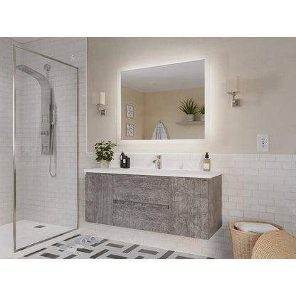 ANZZI Conques 48" x 20" Rich Gray Solid Wood Bathroom Vanity With Glossy White Countertop With Sink and 39" LED Mirror