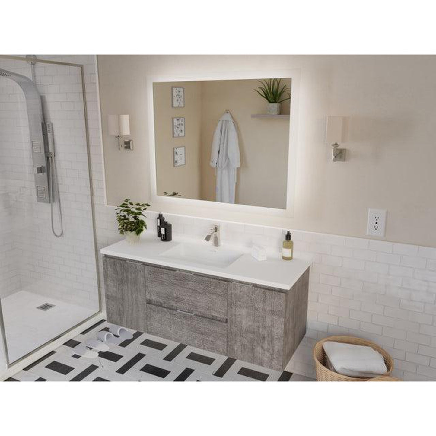 ANZZI Conques 48" x 20" Rich Gray Solid Wood Bathroom Vanity With Glossy White Countertop With Sink and 39" LED Mirror