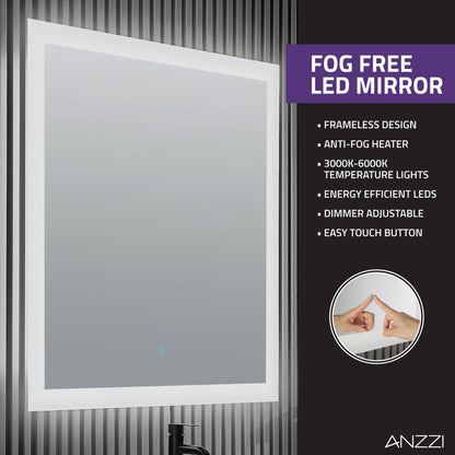 ANZZI Conques 48" x 20" Rich Gray Solid Wood Bathroom Vanity With Glossy White Countertop With Sink and 39" LED Mirror