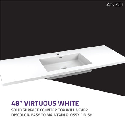 ANZZI Conques 48" x 20" Rich Gray Solid Wood Bathroom Vanity With Glossy White Sink and Countertop