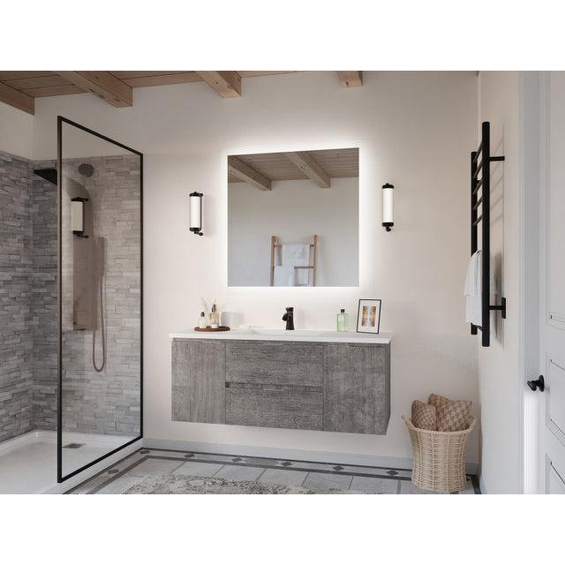 ANZZI Conques 48" x 20" Rich Gray Solid Wood Bathroom Vanity With Glossy White Sink and Countertop