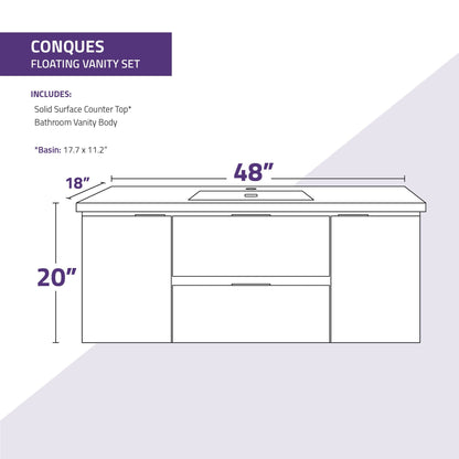 ANZZI Conques 48" x 20" Rich Gray Solid Wood Bathroom Vanity With Glossy White Sink and Countertop
