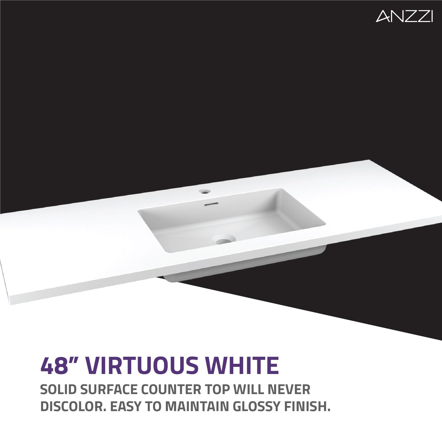 ANZZI Conques 48" x 20" Rich White Solid Wood Bathroom Vanity With Glossy White Countertop With Sink and 36" LED Mirror