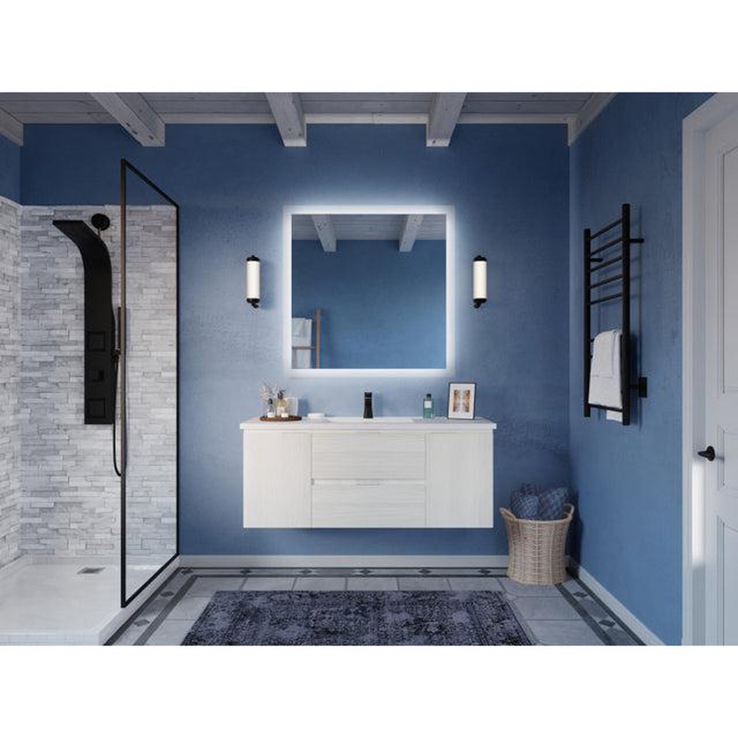 ANZZI Conques 48" x 20" Rich White Solid Wood Bathroom Vanity With Glossy White Countertop With Sink and 36" LED Mirror