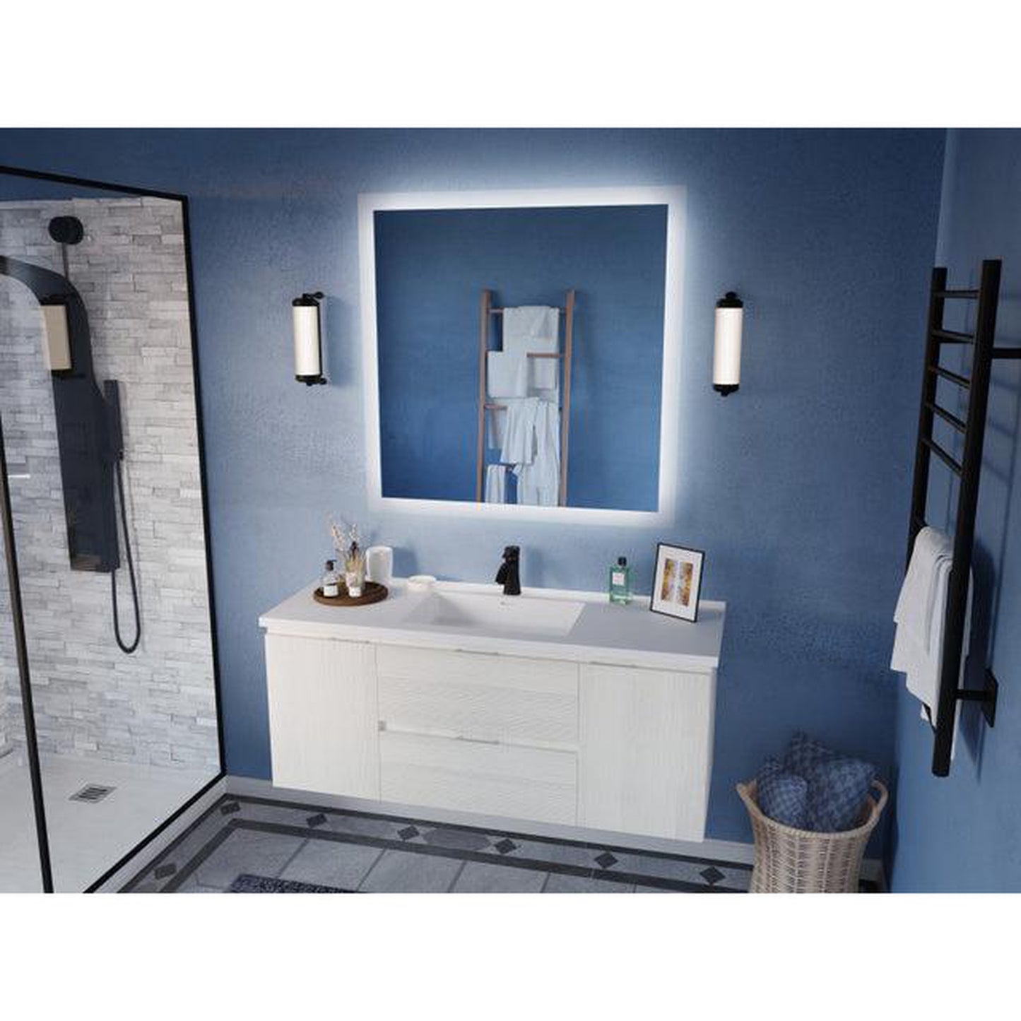 ANZZI Conques 48" x 20" Rich White Solid Wood Bathroom Vanity With Glossy White Countertop With Sink and 36" LED Mirror