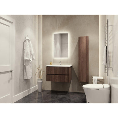 ANZZI Conques Series 30" x 20" Dark Brown Solid Wood Bathroom Vanity With Glossy White Countertop With Sink, 24" LED Mirror and Side Cabinet