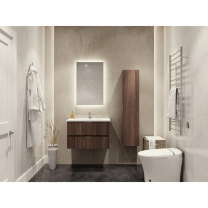 ANZZI Conques Series 30" x 20" Dark Brown Solid Wood Bathroom Vanity With Glossy White Countertop With Sink, 24" LED Mirror and Side Cabinet