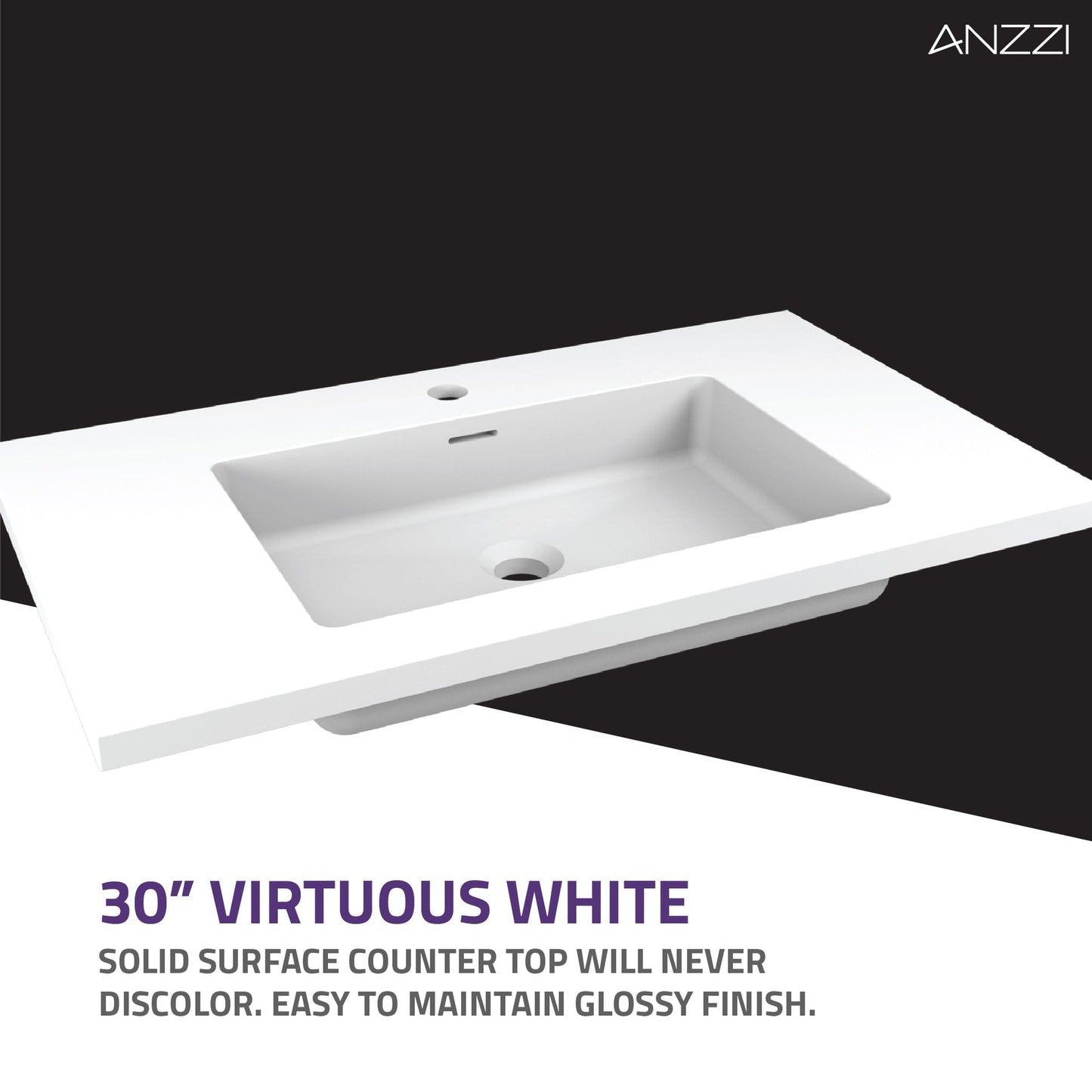 ANZZI Conques Series 30" x 20" Dark Brown Solid Wood Bathroom Vanity With Glossy White Countertop With Sink, 30" LED Mirror and Side Cabinet