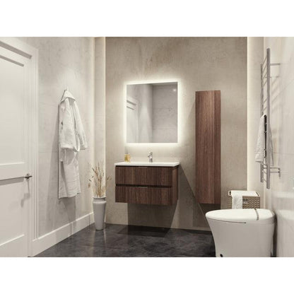 ANZZI Conques Series 30" x 20" Dark Brown Solid Wood Bathroom Vanity With Glossy White Countertop With Sink, 30" LED Mirror and Side Cabinet