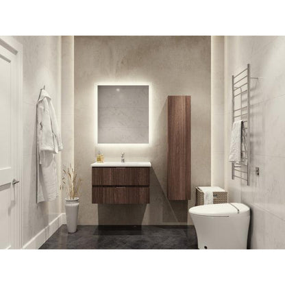 ANZZI Conques Series 30" x 20" Dark Brown Solid Wood Bathroom Vanity With Glossy White Countertop With Sink, 30" LED Mirror and Side Cabinet