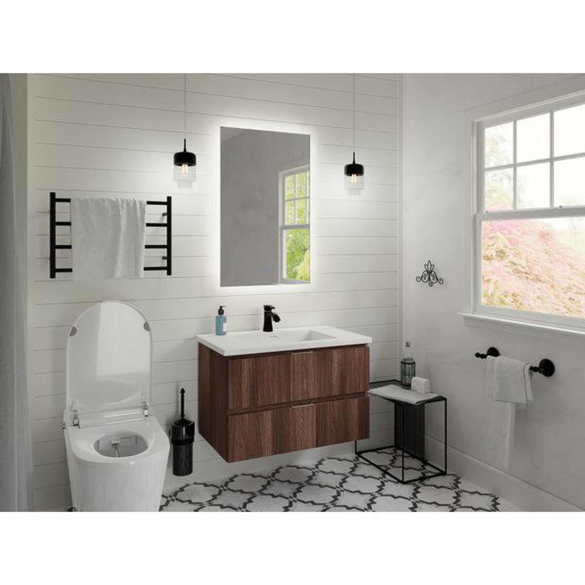 ANZZI Conques Series 30" x 20" Dark Brown Solid Wood Bathroom Vanity With Glossy White Countertop With Sink and 24" LED Mirror