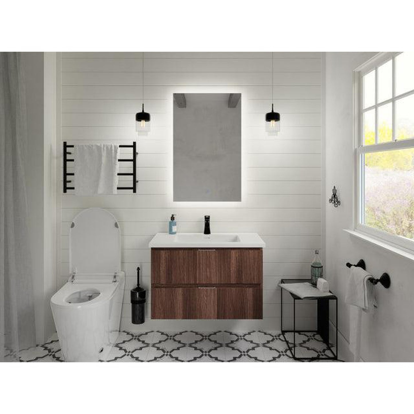 ANZZI Conques Series 30" x 20" Dark Brown Solid Wood Bathroom Vanity With Glossy White Countertop With Sink and 24" LED Mirror