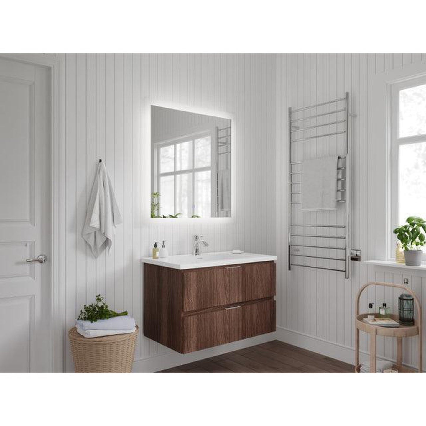 ANZZI Conques Series 30" x 20" Dark Brown Solid Wood Bathroom Vanity With Glossy White Countertop With Sink and 30" LED Mirror