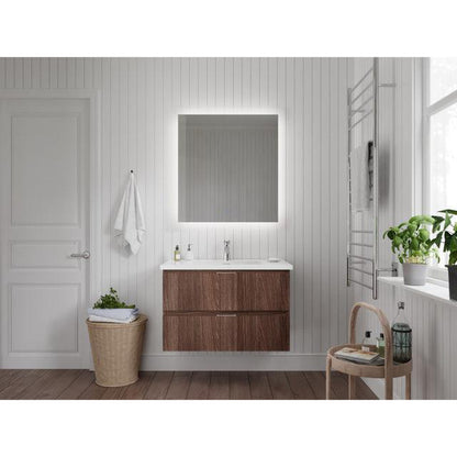 ANZZI Conques Series 30" x 20" Dark Brown Solid Wood Bathroom Vanity With Glossy White Countertop With Sink and 30" LED Mirror