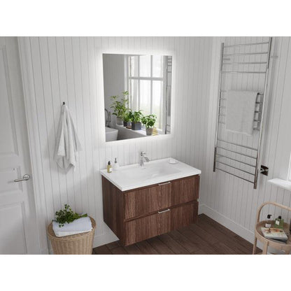 ANZZI Conques Series 30" x 20" Dark Brown Solid Wood Bathroom Vanity With Glossy White Countertop With Sink and 30" LED Mirror