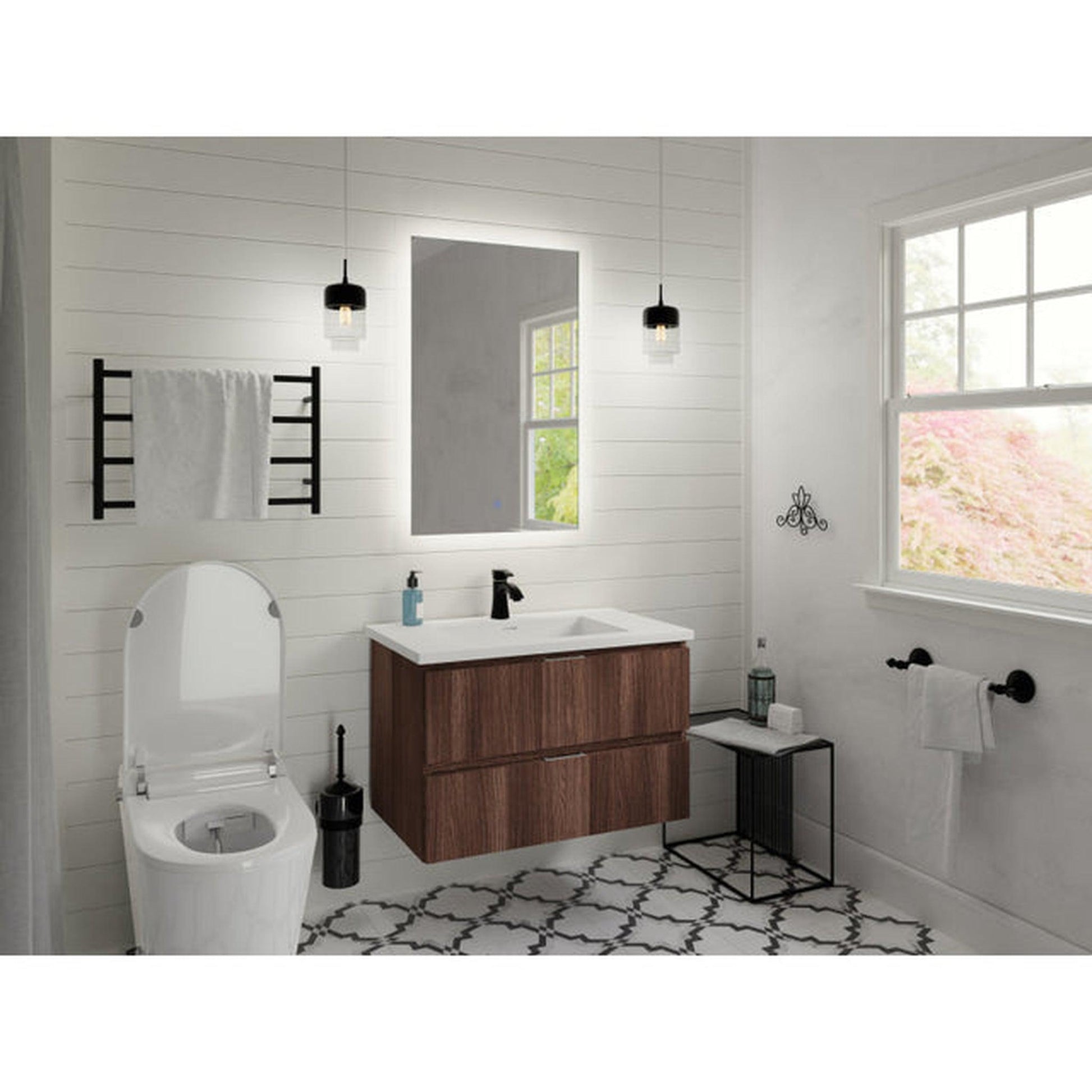 ANZZI Conques Series 30" x 20" Dark Brown Solid Wood Bathroom Vanity With Glossy White Sink and Countertop