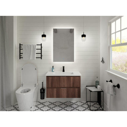 ANZZI Conques Series 30" x 20" Dark Brown Solid Wood Bathroom Vanity With Glossy White Sink and Countertop