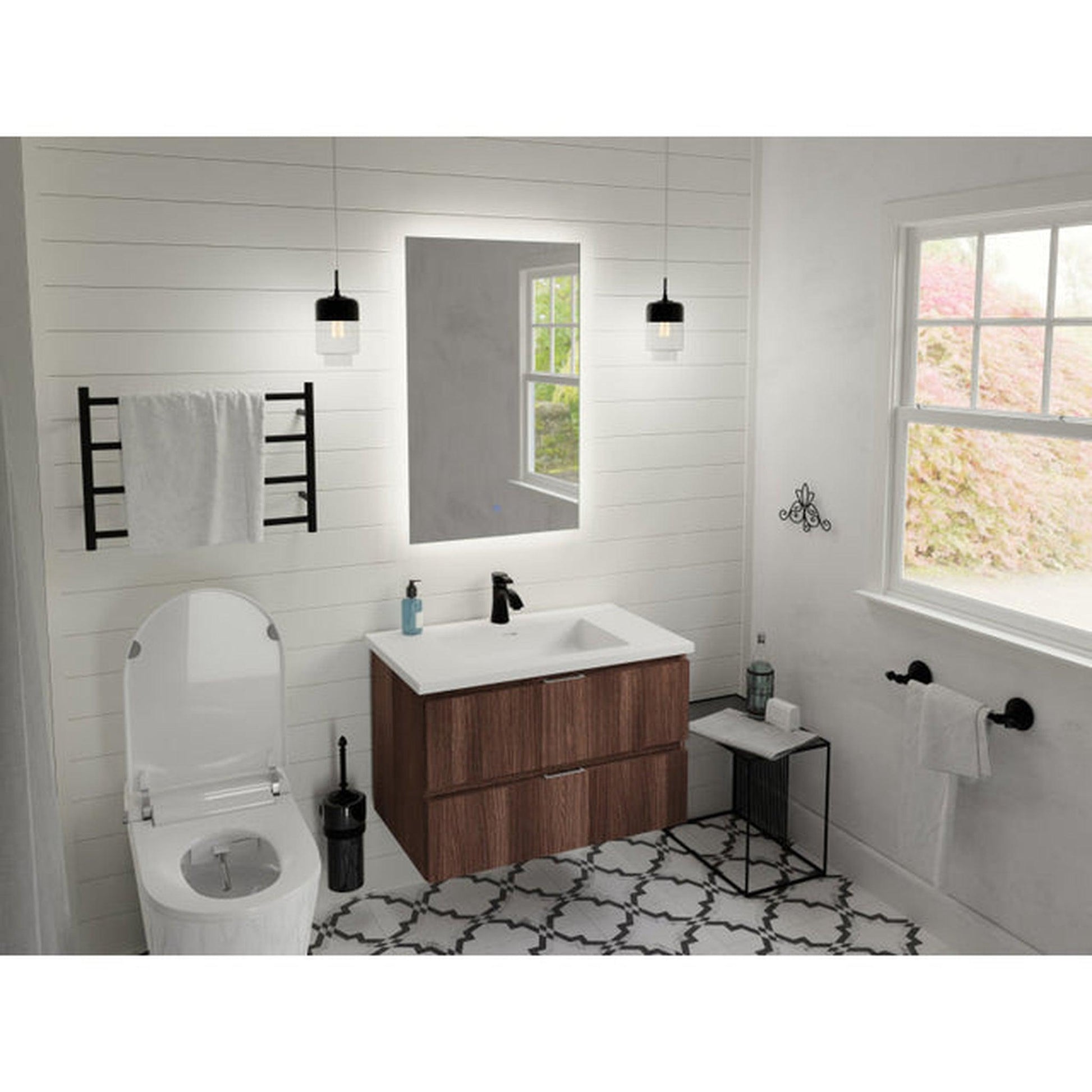 ANZZI Conques Series 30" x 20" Dark Brown Solid Wood Bathroom Vanity With Glossy White Sink and Countertop