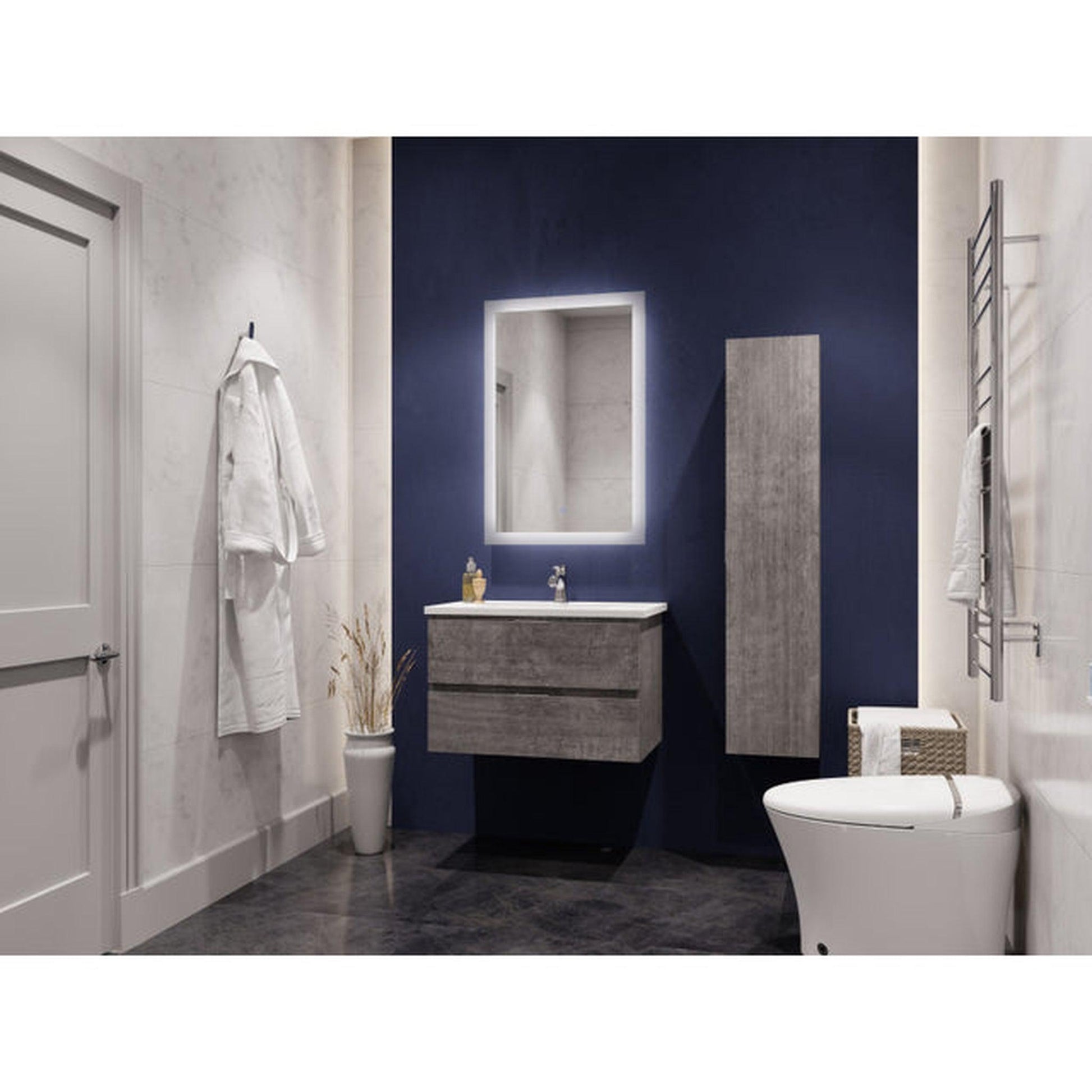ANZZI Conques Series 30" x 20" Rich Gray Solid Wood Bathroom Vanity With Glossy White Countertop With Sink, 24" LED Mirror and Side Cabinet