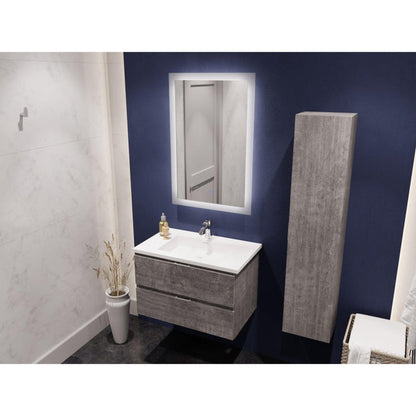 ANZZI Conques Series 30" x 20" Rich Gray Solid Wood Bathroom Vanity With Glossy White Countertop With Sink, 24" LED Mirror and Side Cabinet