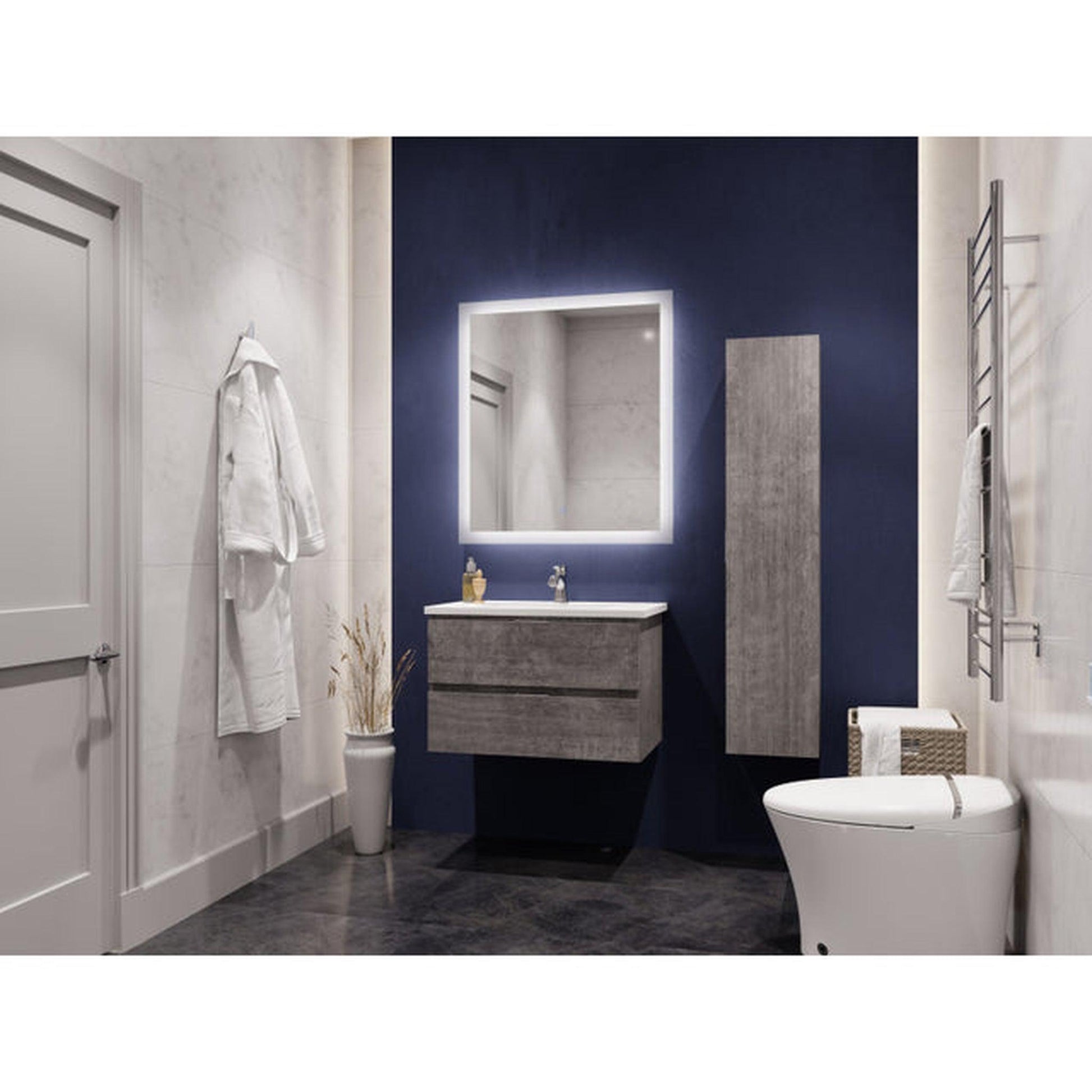 ANZZI Conques Series 30" x 20" Rich Gray Solid Wood Bathroom Vanity With Glossy White Countertop With Sink, 30" LED Mirror and Side Cabinet