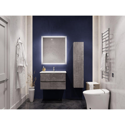 ANZZI Conques Series 30" x 20" Rich Gray Solid Wood Bathroom Vanity With Glossy White Countertop With Sink, 30" LED Mirror and Side Cabinet