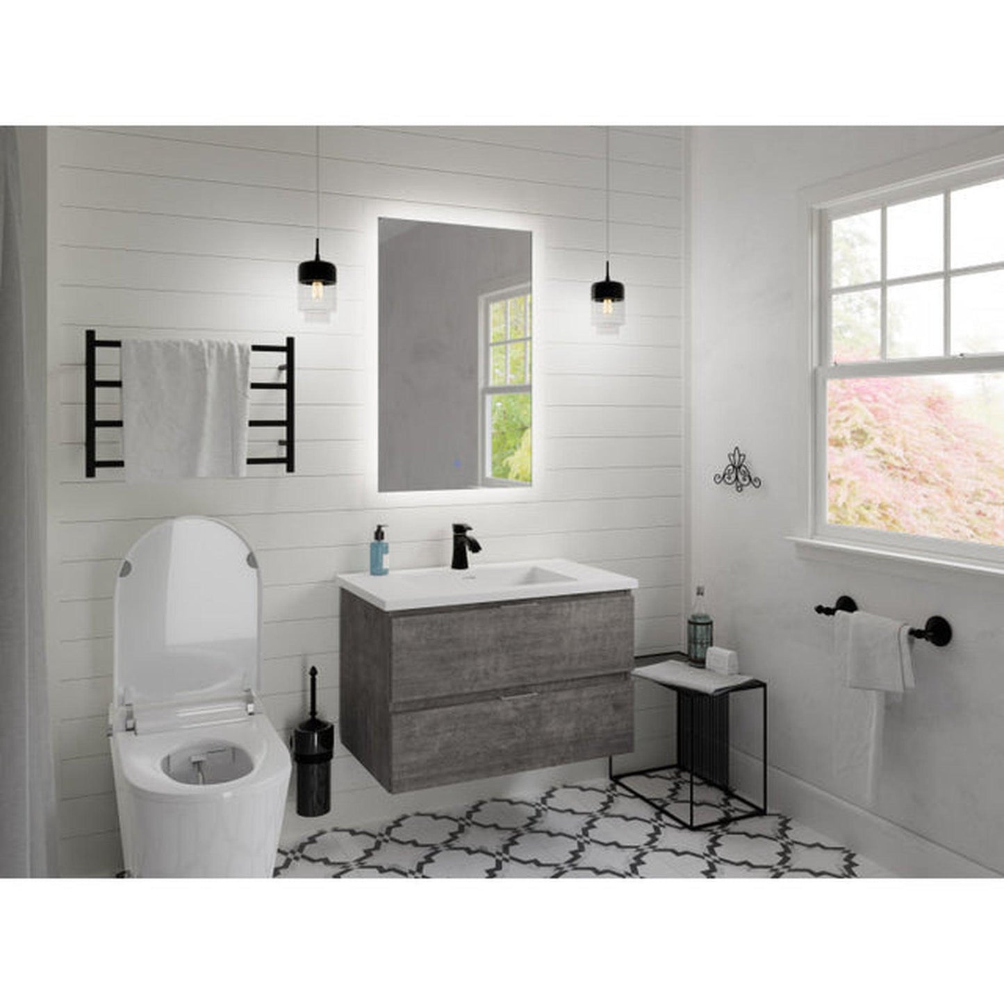 ANZZI Conques Series 30" x 20" Rich Gray Solid Wood Bathroom Vanity With Glossy White Countertop With Sink and 24" LED Mirror