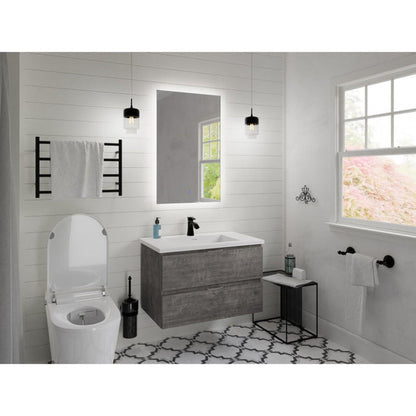 ANZZI Conques Series 30" x 20" Rich Gray Solid Wood Bathroom Vanity With Glossy White Countertop With Sink and 24" LED Mirror