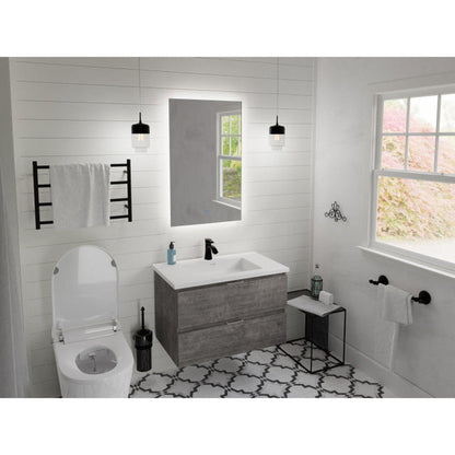 ANZZI Conques Series 30" x 20" Rich Gray Solid Wood Bathroom Vanity With Glossy White Countertop With Sink and 24" LED Mirror