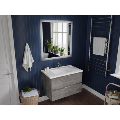 ANZZI Conques Series 30" x 20" Rich Gray Solid Wood Bathroom Vanity With Glossy White Countertop With Sink and 30" LED Mirror