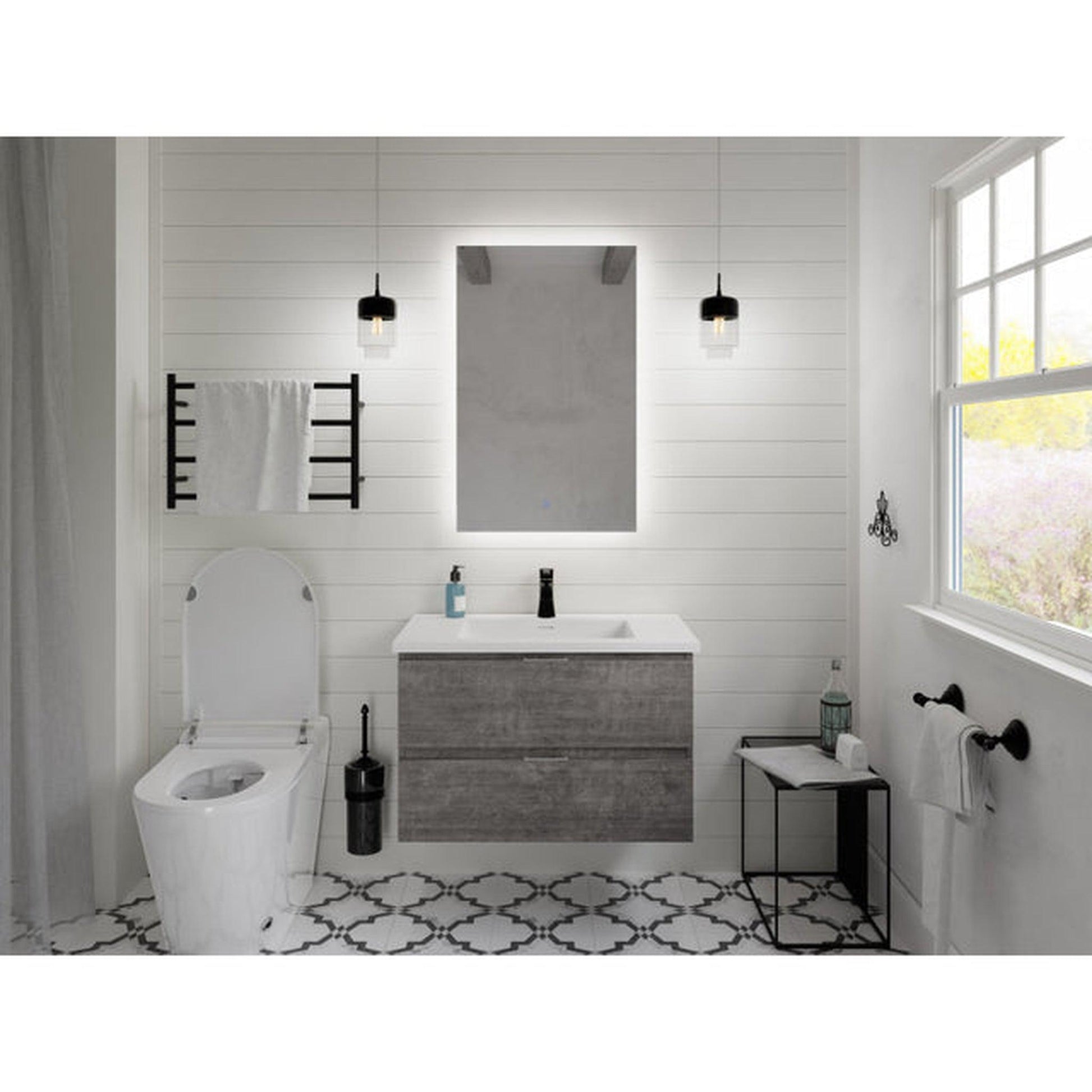 ANZZI Conques Series 30" x 20" Rich Gray Solid Wood Bathroom Vanity With Glossy White Sink and Countertop